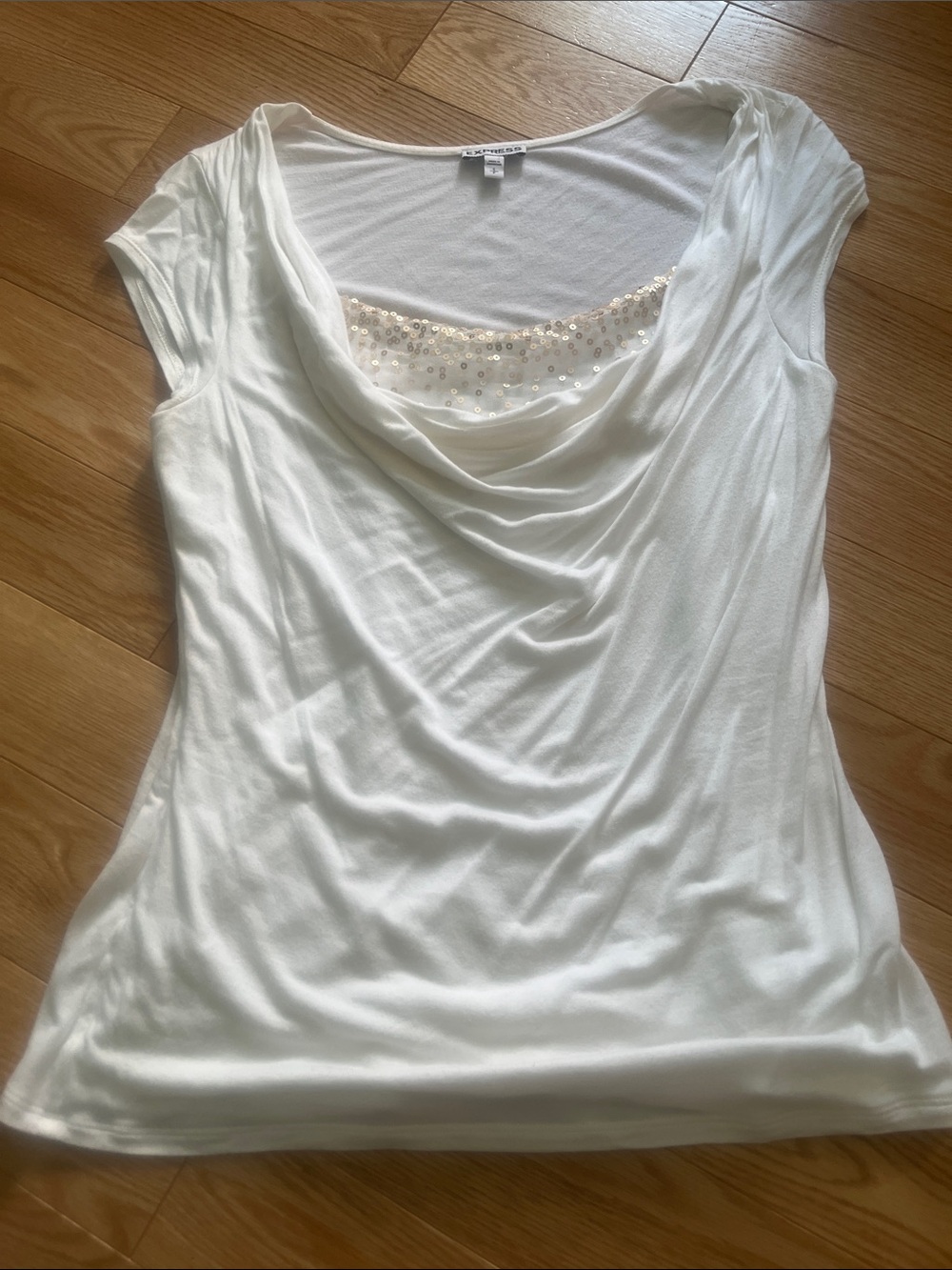 Express  Draped Neck Sequin Trim Women's Top sz S